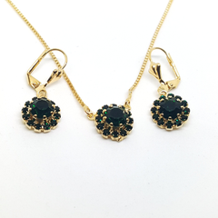1-6327-h1 Gold Overlay Flower Crystal Earring and Necklace Set. (4 Colors Available)