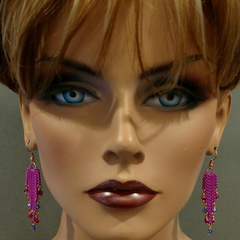 Hot Pink Tassel Chain Crystal Earrings