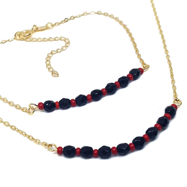 (1-6152-0502-h5) Gold Filled Azabache Necklace and Bracelet Set.