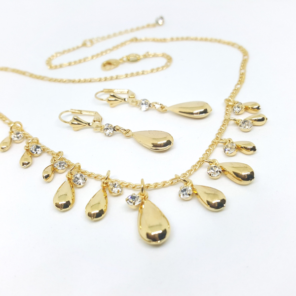 1-6313-h1 Gold Overlay Tear drop Design Earring and Necklace Set, 18".