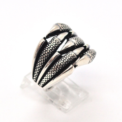 (2-5279-h9-2) Sterling Silver Men's Dragon Claws Ring with Black Accent.