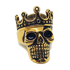 (mrin-504-h5-4) Gold Over Stainless Steel Skull King Ring for Men.