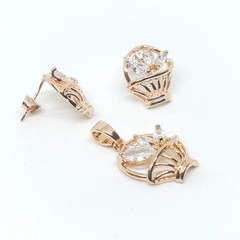 1-6382-h1 Gold Overlay CZ Floral Basket Earring and Pendant Set.