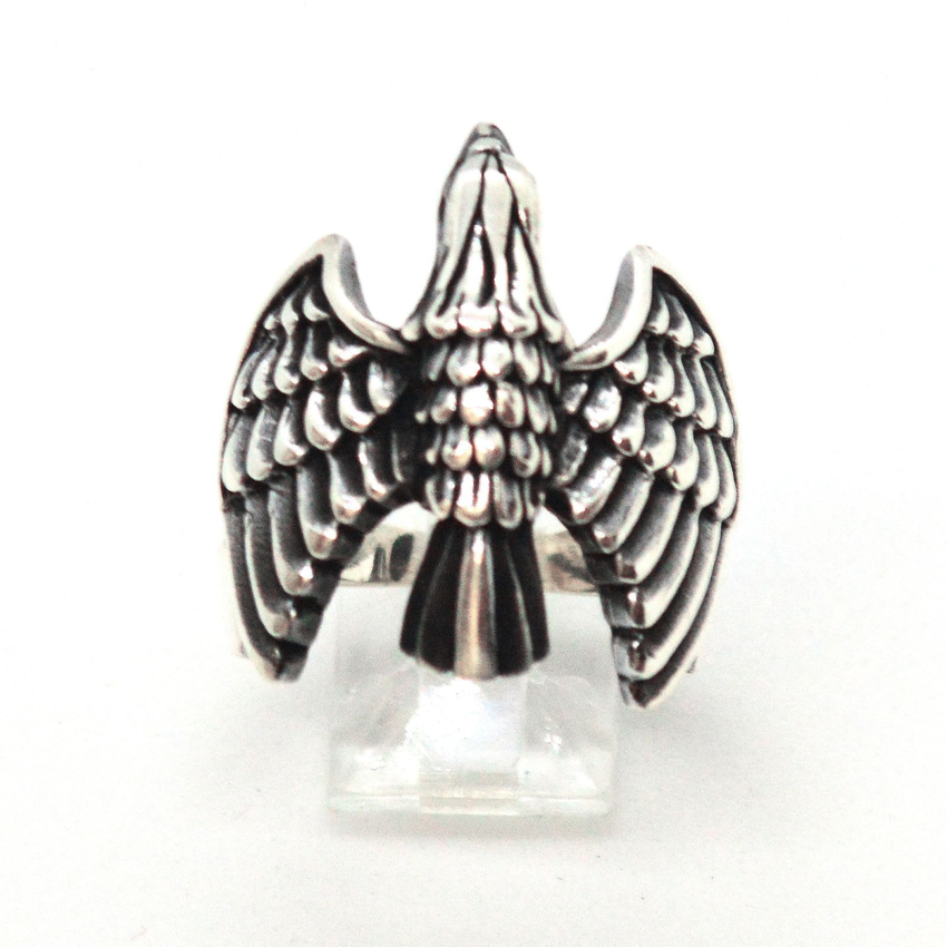 (2-5279-h9-3) Sterling Silver Men's Eagle Ring with Black Accent.