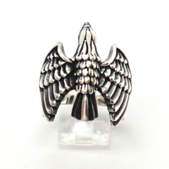 (2-5279-h9-3) Sterling Silver Men's Eagle Ring with Black Accent.