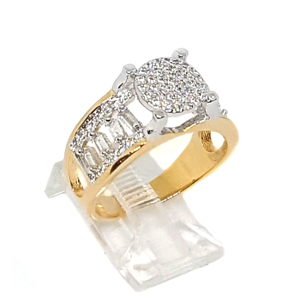 (1-3179-h5) Gold Overlay Two Tone Micro Pave Solitaire Ring.
