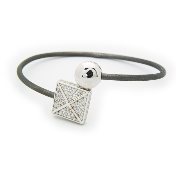 Sparkling Cz Square Cuff Bangle in Gunmetal Sterling Silver