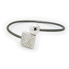 Sparkling Cz Square Cuff Bangle in Gunmetal Sterling Silver