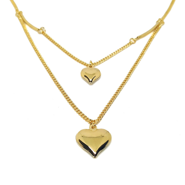 (1-60-L-h5) Gold Overlay Double Heart Necklace, 17.5"