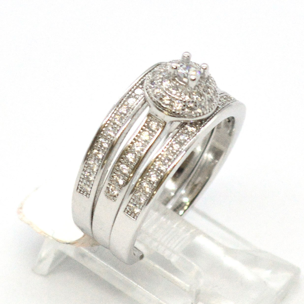 (2-5250-h9) Sterling Silver Women's Engagement Ring 3pc Set.