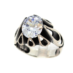 (2-5284-h9-1) Sterling Silver Men's CZ Ring with Black Accent.