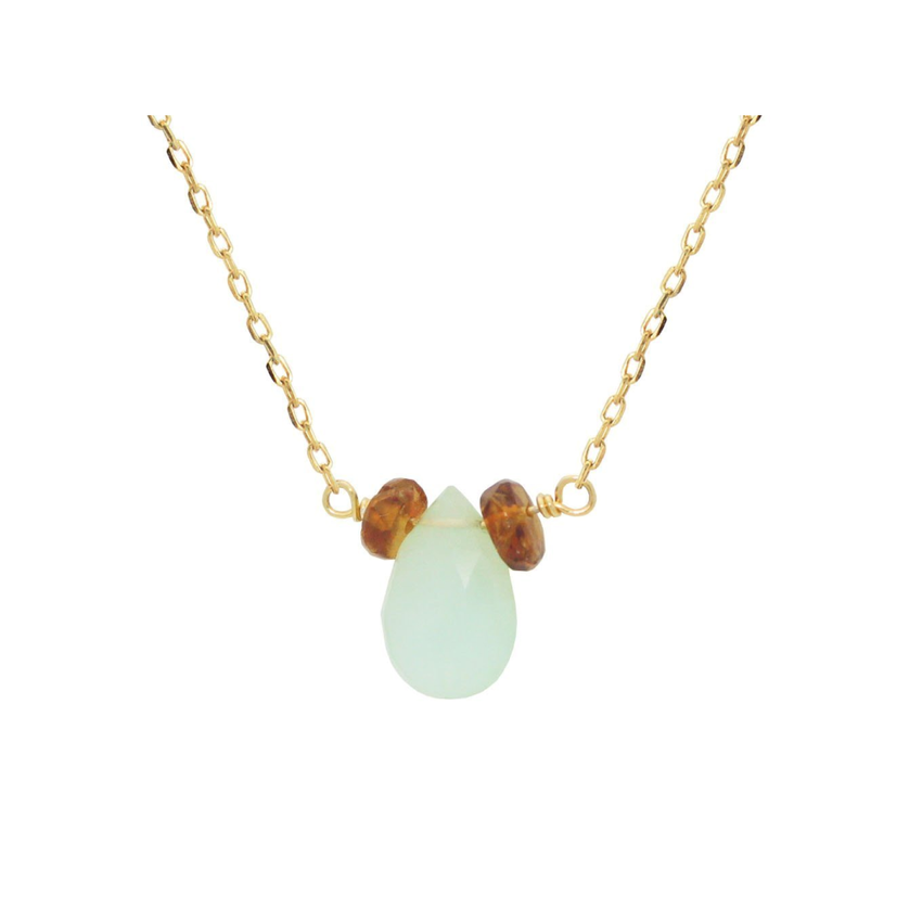 18k Gold Pl Silver Briolette Peruvian Opal & Mini Garnet Necklace, 16"