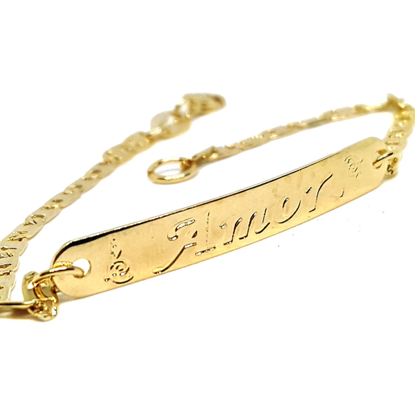 (1-0828-h5) Gold Overlay Kid's "Amor" ID Bracelet, 6-1/2".