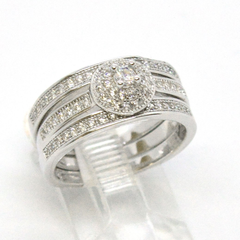 (2-5250-h9) Sterling Silver Women's Engagement Ring 3pc Set.