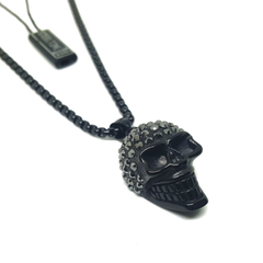 (4-3233-h6) Black Coated Stainless Steel Skull Necklace for Men, 30".