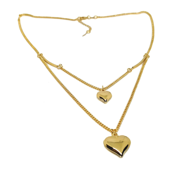 (1-60-L-h5) Gold Overlay Double Heart Necklace, 17.5"
