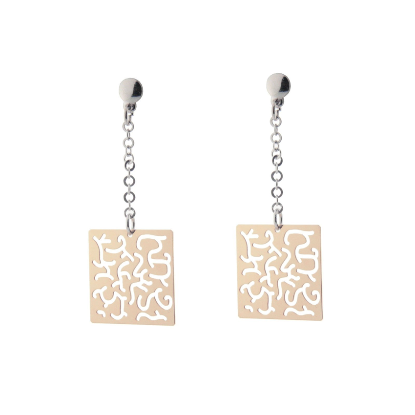 Sterling Silver Rose Gold Plated Dangling Earring Dangling Filigree Squares