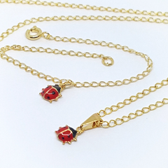 1-6004-h2 Girls Gold Plated Lady Bug Necklace and Bracelet Set.