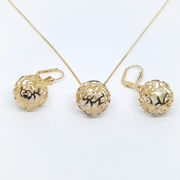 1-6014-h2 Gold Filled Caged CZ Necklace and Earrings Set.