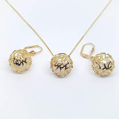 1-6014-h2 Gold Filled Caged CZ Necklace and Earrings Set.