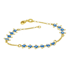 (mbra-618-h6-1) Gold Overlay Light Blue Evil Eye Bracelet.