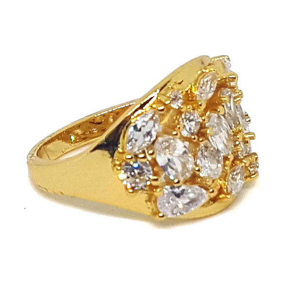 (1-3143-h5) Gold Overlay CZ Cluster Ring.