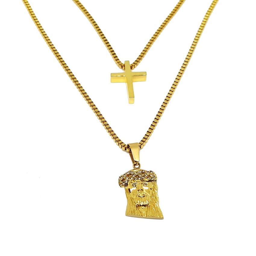 (4-60xx-4-h4) Stainless Steel Jesus Piece Double Chain Necklace.