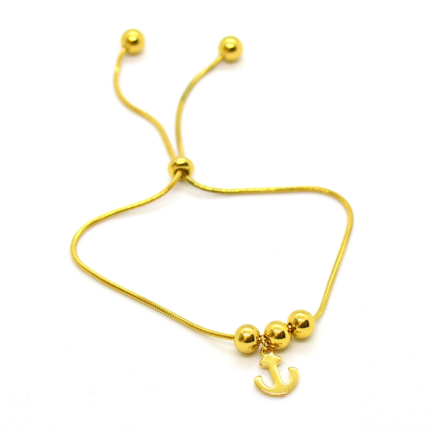 (mbra-928-h9-1) Gold Plated Stainless Steel Adjustable Anchor Bracelet.