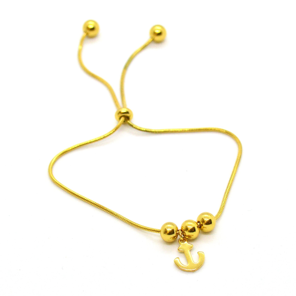 (mbra-928-h9-1) Gold Plated Stainless Steel Adjustable Anchor Bracelet.