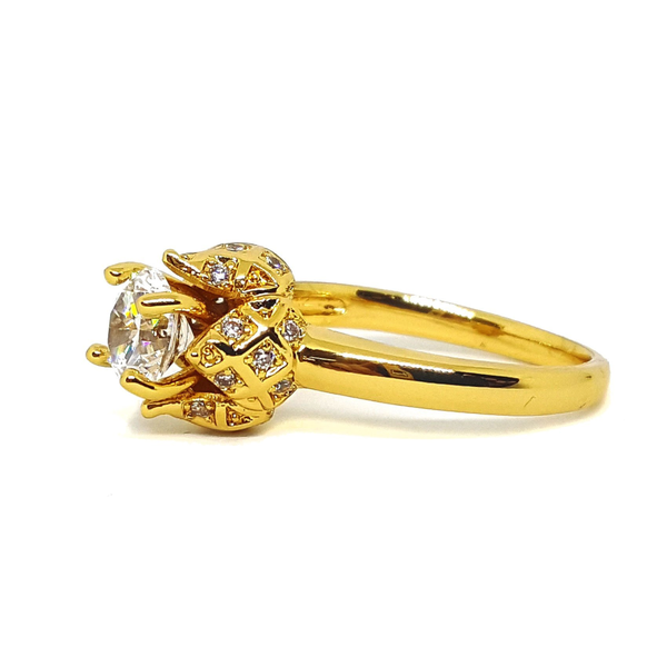 (MRIN-618-H6-4) 18kt Gold Overlay Rose Design Solitaire Ring.