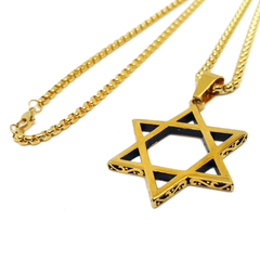 (4-3213-h5) Stainless Steel Star of David Necklace, 24".