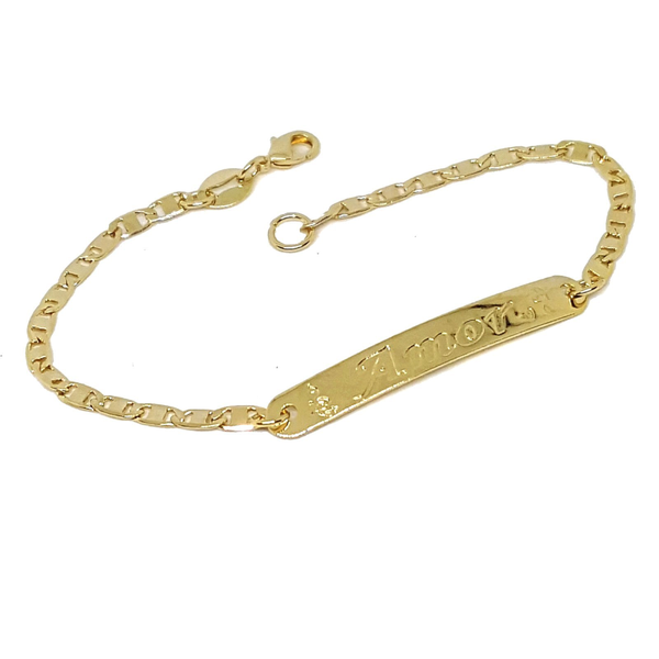 (1-0828-h5) Gold Overlay Kid's "Amor" ID Bracelet, 6-1/2".
