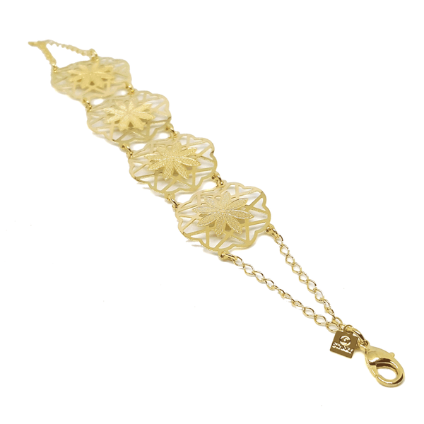 (mbra-627-h6-2) Gold Overlay Flower Shield Link Bracelet.