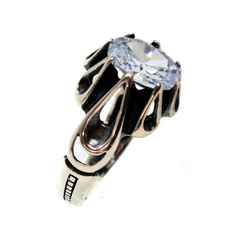 (2-5284-h9-1) Sterling Silver Men's CZ Ring with Black Accent.