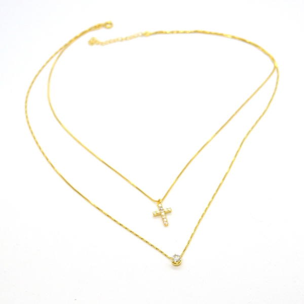 (mnec-903-h9-1) Gold Filled CZ Double Necklace.