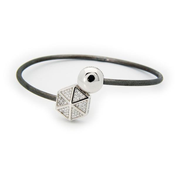 Sparkling Cz Hexagon Cuff Bangle in Gunmetal Sterling Silver