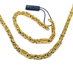 (4-2170-h6) Stainless Steel Byzantine Design Necklace and Bracelet Set for Men.