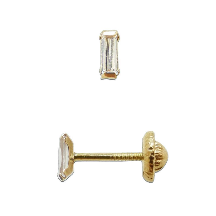 BecKids Single 14k Gold Sparkling Baguette CZ Stud Earrings