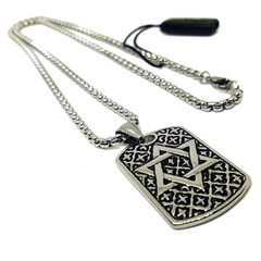 (4-3211-h5) Stainless Steel star of David Tag Necklace, 24".