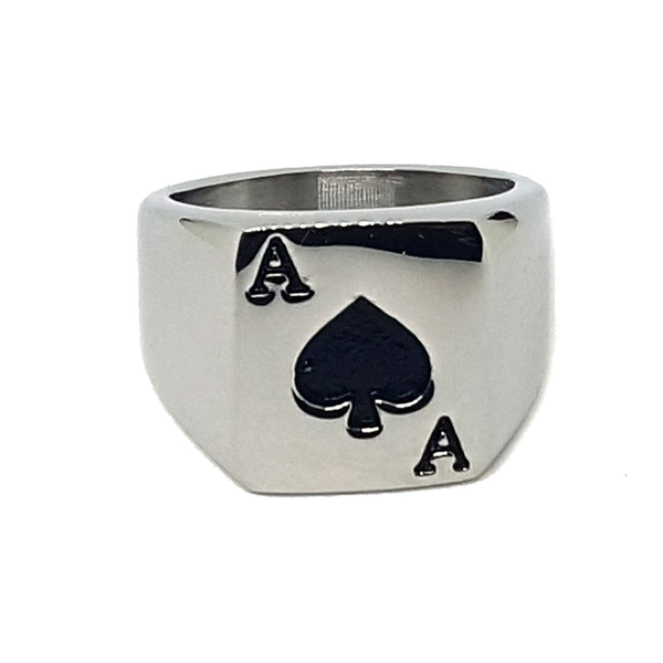 (mrin-504-h5-1) Stainless Steel Ace of Spades Ring for Men.