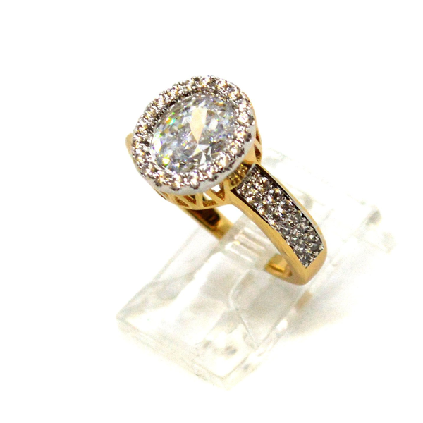 (1-3095-H9) Gold Overlay Two Tone Micro Pave Solitaire Ring.