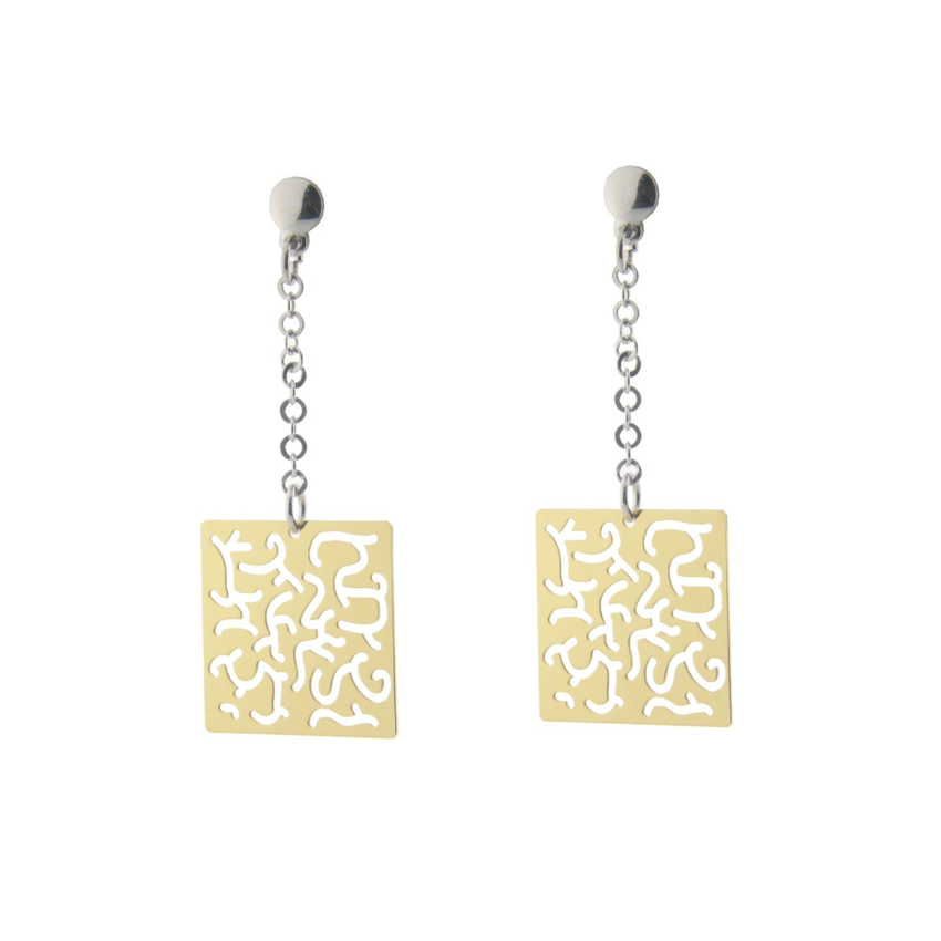 Sterling Silver Earring Dangling Filigree Squares Gold Plated