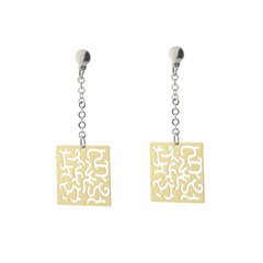 Sterling Silver Earring Dangling Filigree Squares Gold Plated