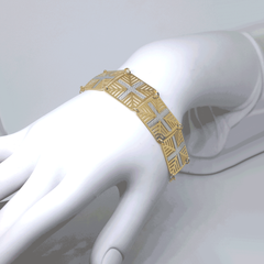 (mbra-627-h6-1) Gold Overlay Two Tone Shield Link Bracelet.