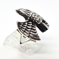 (2-5279-h9-3) Sterling Silver Men's Eagle Ring with Black Accent.