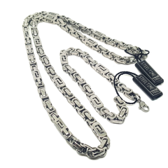 (4-2170-h6) Stainless Steel Byzantine Design Necklace and Bracelet Set for Men.