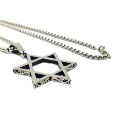 (4-3213-h5) Stainless Steel Star of David Necklace, 24".