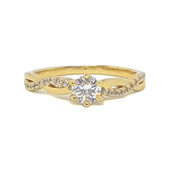 (mrin-615-h6-3) 18kt Gold Overlay CZ Solitaire with CZ Swirl Ring.