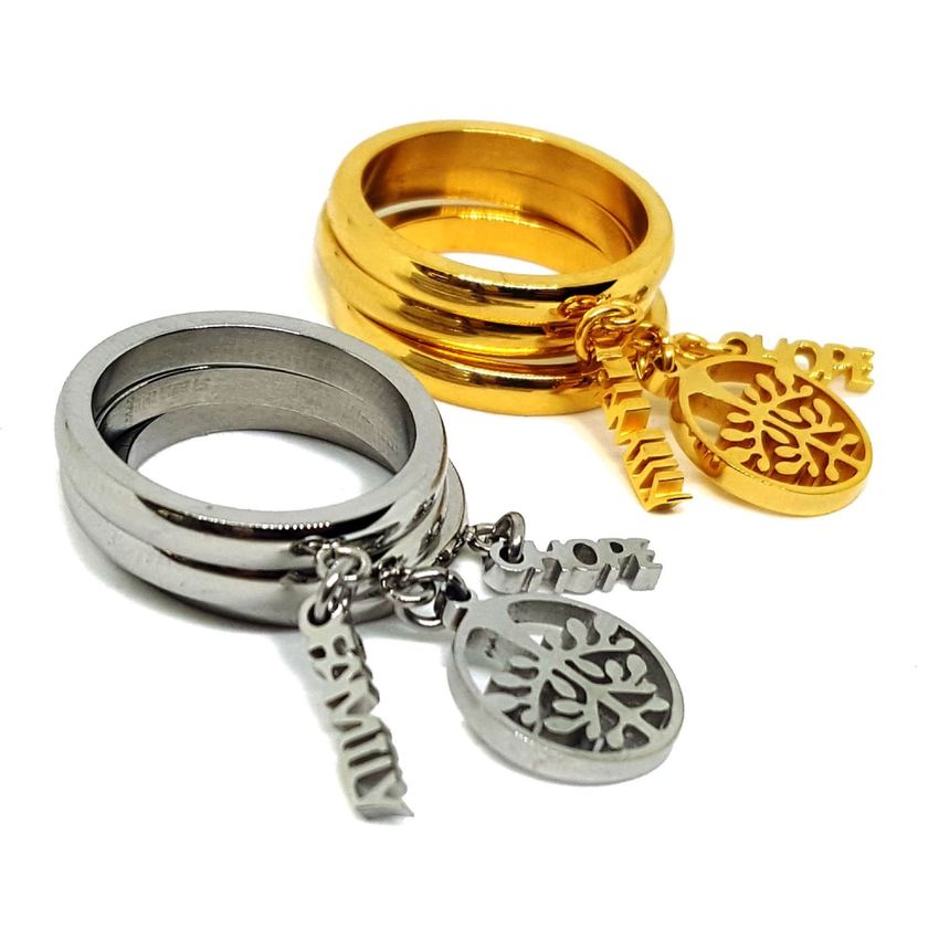 (4-0056-h5) Stainless Steel Tree of Life Triple Ring.