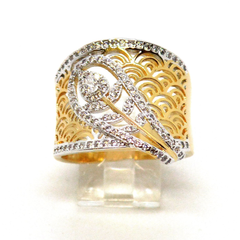 (1-3133-h9) Gold Overlay Two Tone Micro Pave Floral Design Ring.